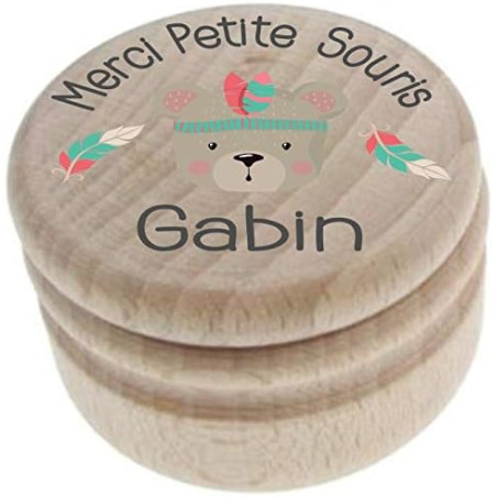 Gravure Events Boîte à Dents de Lait en Bois Personnalisée avec le Prénom de l'Enfant + Texte Personnalisable, Dessin Ourson