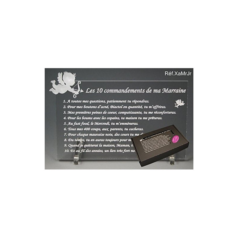 Les 10 commandements de MARRAINE - Ange texte Junior - Cadeau Baptême & Communion