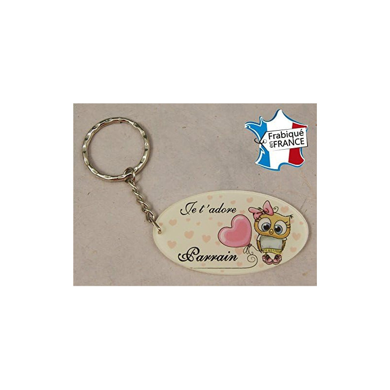 Porte Clef - Parrain je t'adore (Cadeau Parrain Marraine Baptême Communion Noël, annonce et demande Parrain)