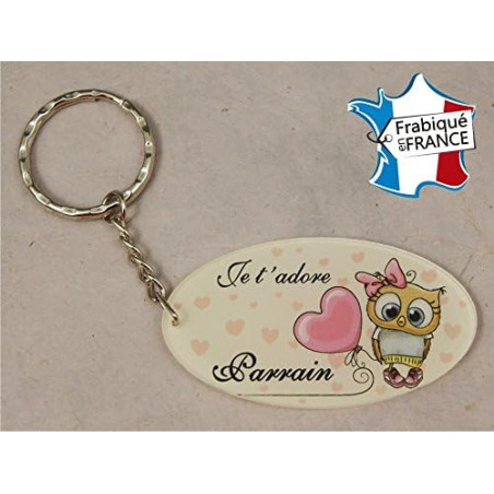 Porte Clef - Parrain je t'adore (Cadeau Parrain Marraine Baptême Communion Noël, annonce et demande Parrain)