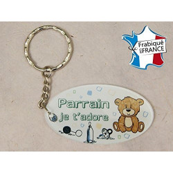 Porte Clef - Parrain je t'adore (Cadeau Parrain Marraine Baptême Communion Noël, annonce et demande Parrain)