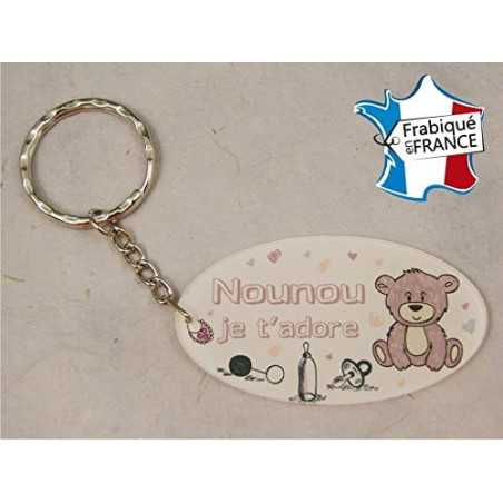 Porte Clef - Nounou je t'adore (Cadeau pour la fête des Nounous, Noël, Anniversaire, fin de contrat, fin d'année scolaire)