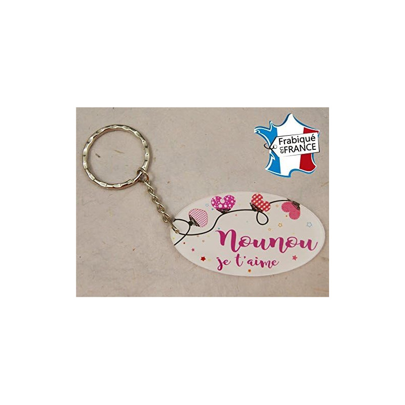 Porte Clef - Nounou je t'aime (Cadeau pour la fête des Nounous, Noël, Anniversaire, fin de contrat, fin d'année scolaire)