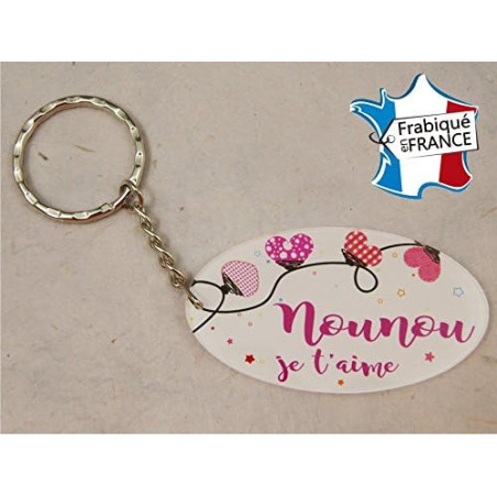 Porte Clef - Nounou je t'aime (Cadeau pour la fête des Nounous, Noël, Anniversaire, fin de contrat, fin d'année scolaire)