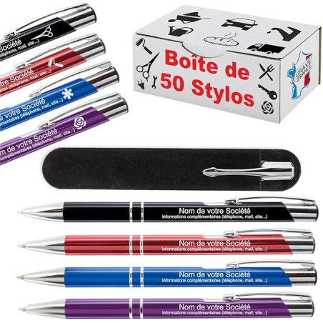 LOT de 50 Stylos personnalisés – Stylo à bille publicitaire gravé au nom de l'entreprise – Objet de communication idéal pour