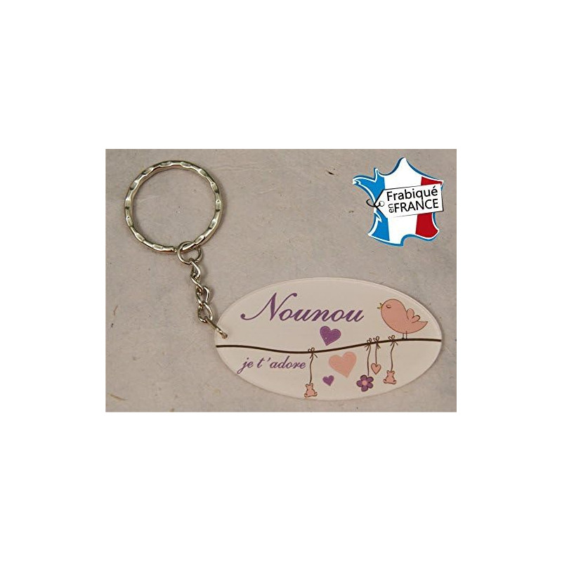 Porte Clef - Nounou je t'adore (Cadeau pour la fête des Nounous, Noël, Anniversaire, fin de contrat, fin d'année scolaire)