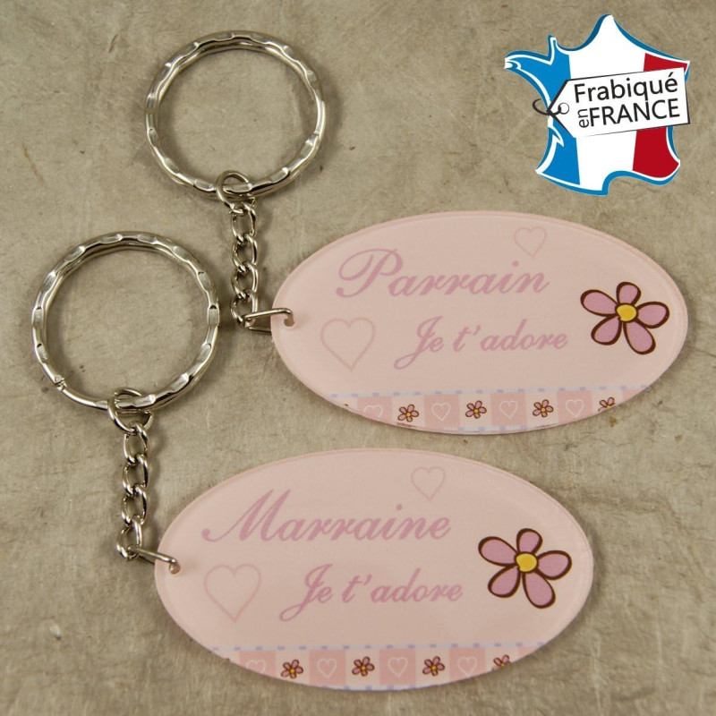 Lot 2 Portes Clefs - 1 Parrain + 1 Marraine (Cadeau Parrain Marraine Baptême Communion Noël, annonce et demande Parrain