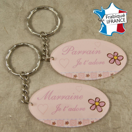 Lot 2 Portes Clefs - 1 Parrain + 1 Marraine (Cadeau Parrain Marraine Baptême Communion Noël, annonce et demande Parrain