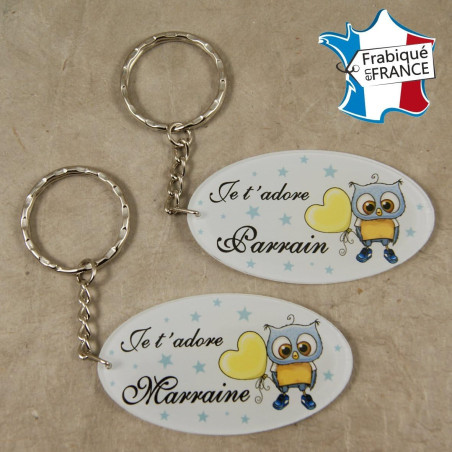 Lot 2 Portes Clefs - 1 Parrain + 1 Marraine (Cadeau Parrain Marraine Baptême Communion Noël, annonce et demande Parrain