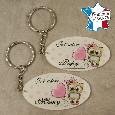 Lot 2 Portes Clefs - 1 Papy + 1 Mamy (Cadeau anniversaire, noël pour papi et mamie, fête des grands pères grands mères …)