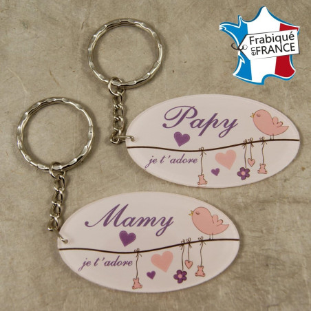 Lot 2 Portes Clefs - 1 Papy + 1 Mamy (Cadeau anniversaire, noël pour papi et mamie, fête des grands pères grands mères …)