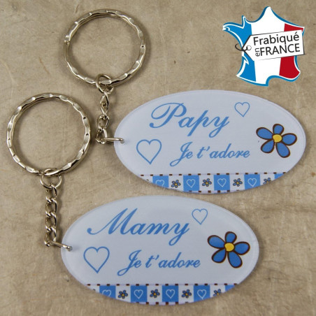 Lot 2 Portes Clefs - 1 Papy + 1 Mamy (Cadeau anniversaire, noël pour papi et mamie, fête des grands pères grands mères …)