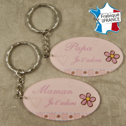Lot 2 Portes Clefs - 1 Papa + 1 Maman (Cadeau Baptême, fête des mères, fête des pères, anniversaire, Noël …)
