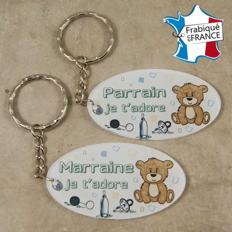 Lot 2 Portes Clefs - 1 Parrain + 1 Marraine (Cadeau Parrain Marraine Baptême Communion Noël, annonce et demande Parrain