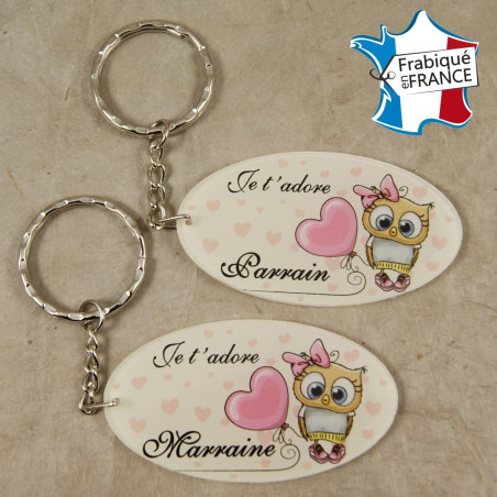Lot 2 Portes Clefs - 1 Parrain + 1 Marraine (Cadeau Parrain Marraine Baptême Communion Noël, annonce et demande Parrain