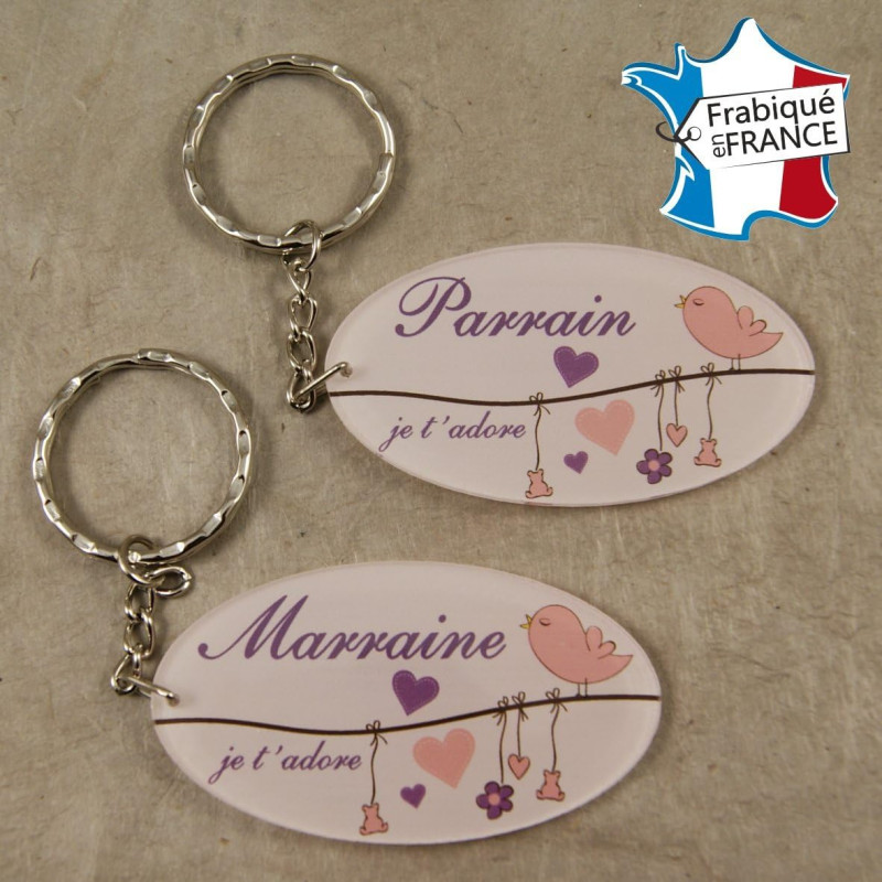 Lot 2 Portes Clefs - 1 Parrain + 1 Marraine (Cadeau Parrain Marraine Baptême Communion Noël, annonce et demande Parrain