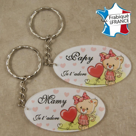 Lot 2 Portes Clefs - 1 Papy + 1 Mamy (Cadeau anniversaire, noël pour papi et mamie, fête des grands pères grands mères …)
