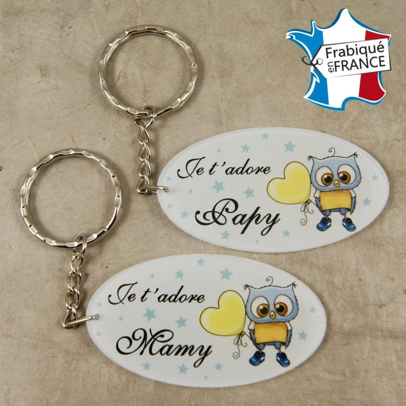 Lot 2 Portes Clefs - 1 Papy + 1 Mamy (Cadeau anniversaire, noël pour papi et mamie, fête des grands pères grands mères …)