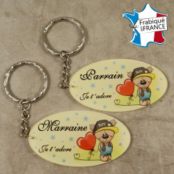 Lot 2 Portes Clefs - 1 Parrain + 1 Marraine (Cadeau Parrain Marraine Baptême Communion Noël, annonce et demande Parrain