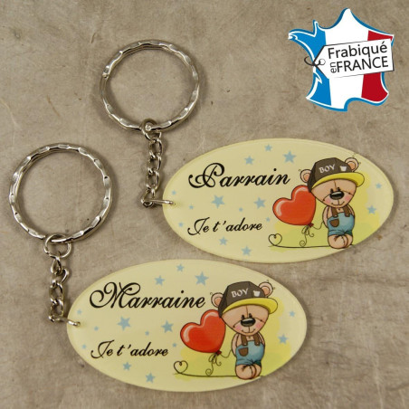 Lot 2 Portes Clefs - 1 Parrain + 1 Marraine (Cadeau Parrain Marraine Baptême Communion Noël, annonce et demande Parrain