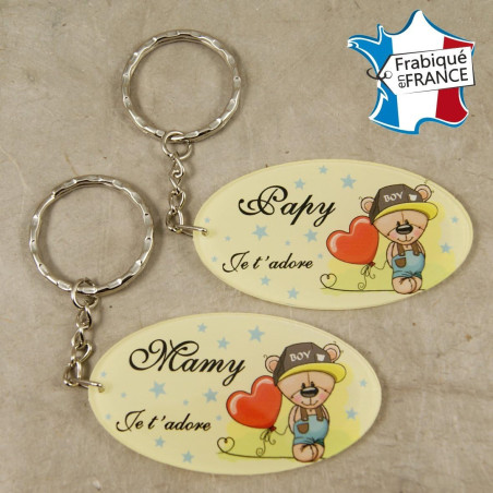 Lot 2 Portes Clefs - 1 Papy + 1 Mamy (Cadeau anniversaire, noël pour papi et mamie, fête des grands pères grands mères …)