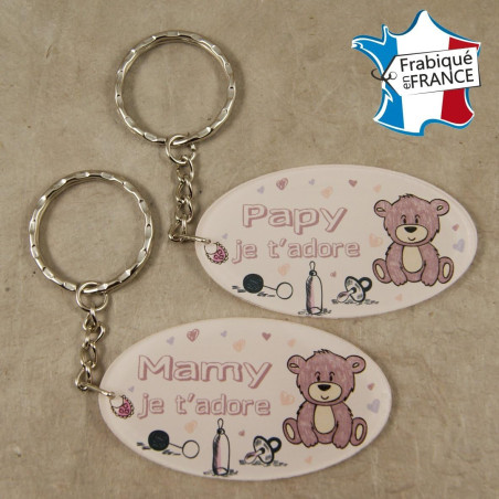 Lot 2 Portes Clefs - 1 Papy + 1 Mamy (Cadeau anniversaire, noël pour papi et mamie, fête des grands pères grands mères …)