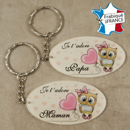 Lot 2 Portes Clefs - 1 Papa + 1 Maman (Cadeau Baptême, fête des mères, fête des pères, anniversaire, Noël …)