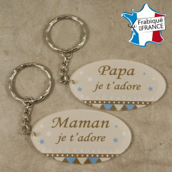 Lot 2 Portes Clefs - 1 Papa + 1 Maman (Cadeau Baptême, fête des mères, fête des pères, anniversaire, Noël …)