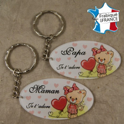 Lot 2 Portes Clefs - 1 Papa + 1 Maman (Cadeau Baptême, fête des mères, fête des pères, anniversaire, Noël …)