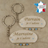 Lot 2 Portes Clefs - 1 Parrain + 1 Marraine (Cadeau Parrain Marraine Baptême Communion Noël, annonce et demande Parrain