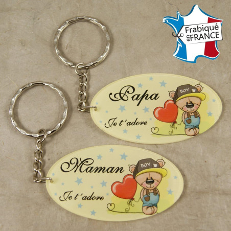 Lot 2 Portes Clefs - 1 Papa + 1 Maman (Cadeau Baptême, fête des mères, fête des pères, anniversaire, Noël …)