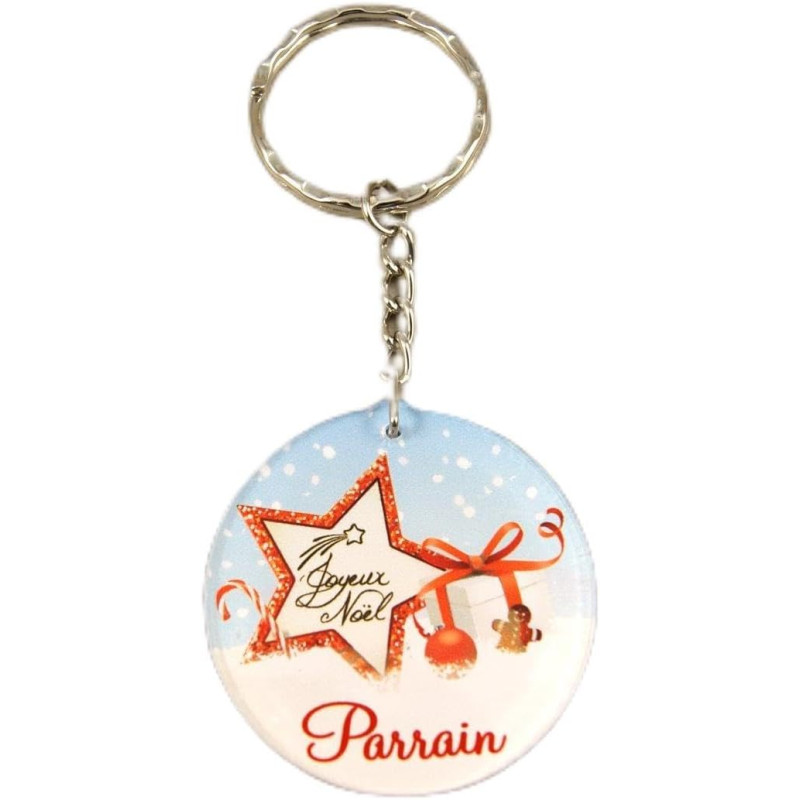 Porte Clef – Joyeux Noël Parrain (Cadeau de Noël pour Parrain - décoration de Sapin)