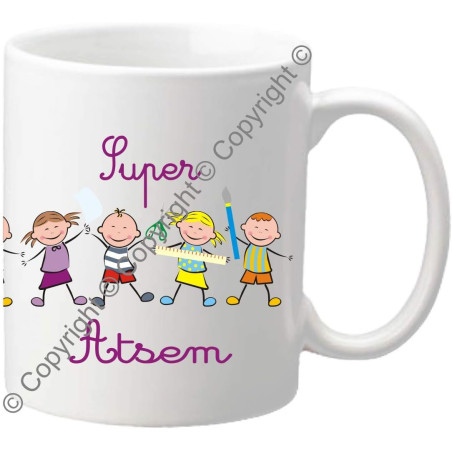 Mug Super ATSEM - Le Cadeau Original de Fin d'Année Scolaire. L'école est finie ! Vive les Vacances !