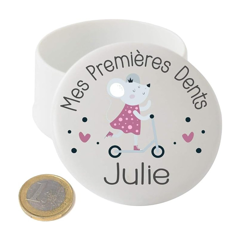Grande Boîte à Dents de Lait en Porcelaine – Personnalisée avec le Prénom de l'Enfant + Texte Personnalisable – Petite Souris