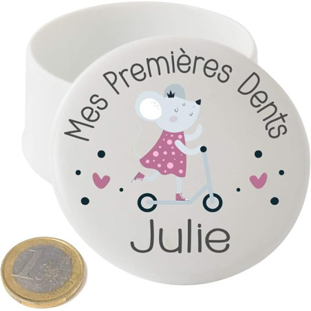 Grande Boîte à Dents de Lait en Porcelaine – Personnalisée avec le Prénom de l'Enfant + Texte Personnalisable – Petite Souris