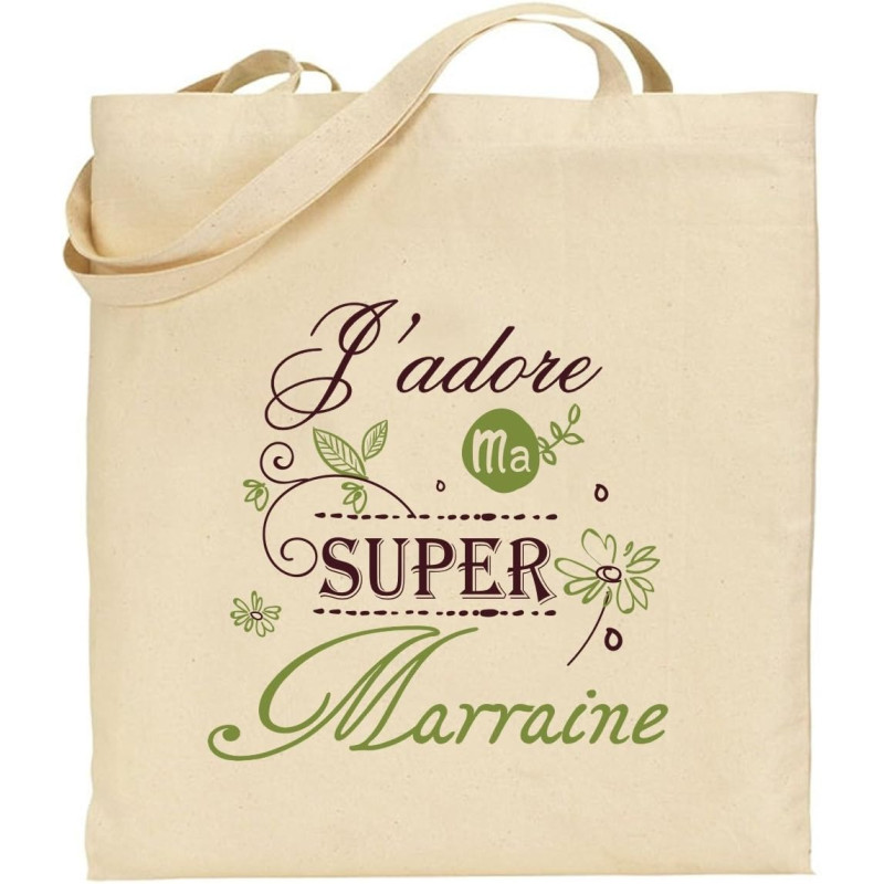 Tote Bag - Sac en Toile - Cadeau pour Marraine - Cadeau pour la Marraine de Votre Enfant, pour Noël, Anniversaire,Lors d'un