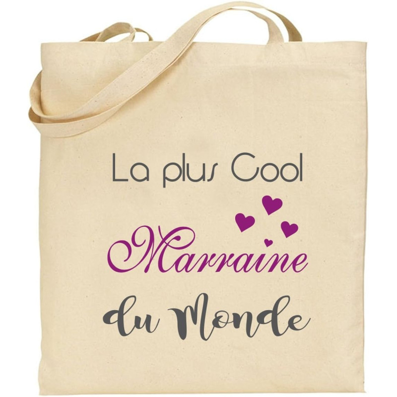 Tote Bag - Sac en Toile - Cadeau pour Marraine - Cadeau pour la Marraine de Votre Enfant, pour Noël, Anniversaire,Lors d'un