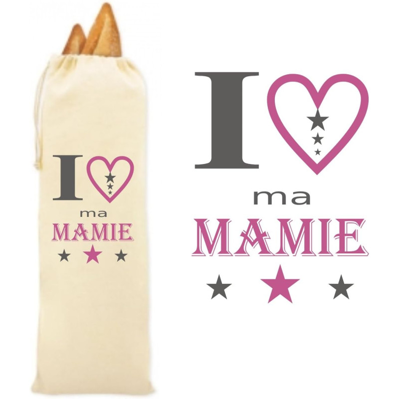 Sac à Pain 100% Coton Bio - Cadeau pour Mamie - Cadeau pour la fête des Grands Mères, Noël, Anniversaire, Fête de Mamy (Sac à
