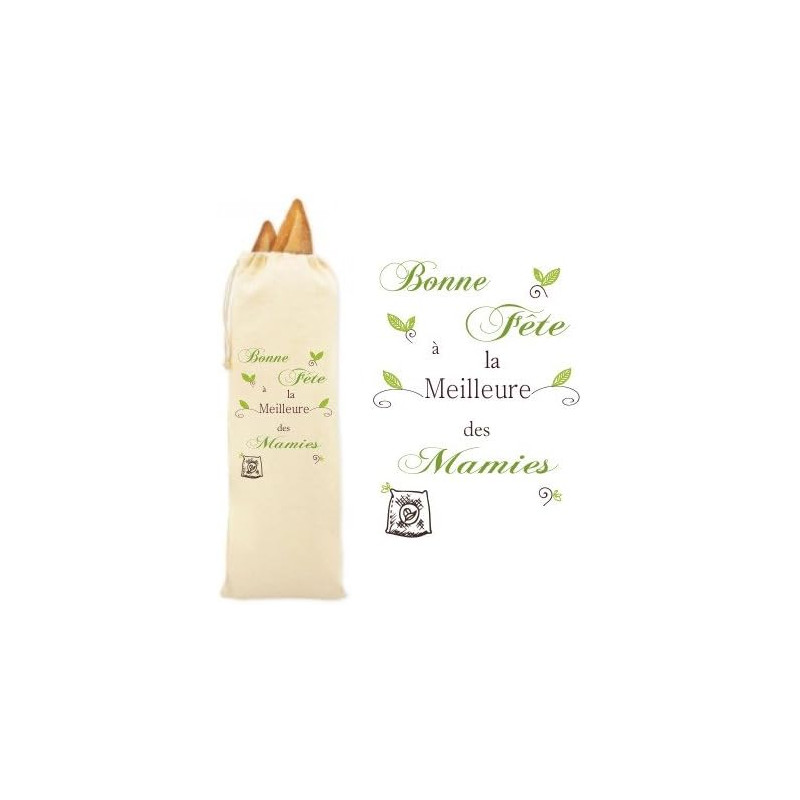 Sac à Pain 100% Coton Bio - Cadeau pour Mamie - Cadeau pour la fête des Grands Mères, Noël, Anniversaire, Fête de Mamy (Sac à
