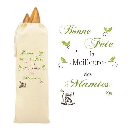 Sac à Pain 100% Coton Bio - Cadeau pour Mamie - Cadeau pour la fête des Grands Mères, Noël, Anniversaire, Fête de Mamy (Sac à