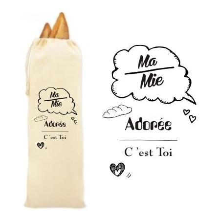 Sac à Pain 100% Coton Bio - Cadeau pour Mamie - Cadeau pour la fête des Grands Mères, Noël, Anniversaire, Fête de Mamy (Sac à