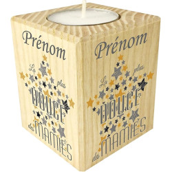 Bougie personnalisée La Plus Douce des Mamies – Porte Bougie en Bois personnalisé avec Le prénom de Mamie – Cadeau Noël