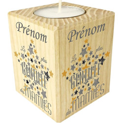 Bougie personnalisée La Plus Gentille des Mamies – Porte Bougie en Bois personnalisé avec Le prénom de Mamie – Cadeau Noël