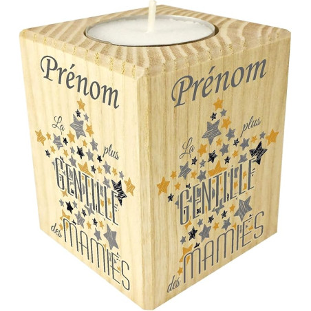 Bougie personnalisée La Plus Gentille des Mamies – Porte Bougie en Bois personnalisé avec Le prénom de Mamie – Cadeau Noël