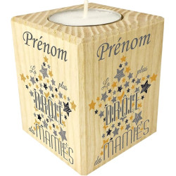 Bougie personnalisée La Plus Drole des Mamies – Porte Bougie en Bois personnalisé avec Le prénom de Mamie – Cadeau Noël