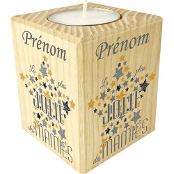 Bougie personnalisée La plus Jolie des Mamies – Porte Bougie en bois personnalisé avec le prénom de Mamie – Cadeau Noël