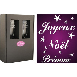 Gravure Events 2 Flûtes à Champagne Gravées – Joyeux Noël + Prénom - Modèle Joyeux Noël Étoiles avec Coffret Cadeau - Cadeau de