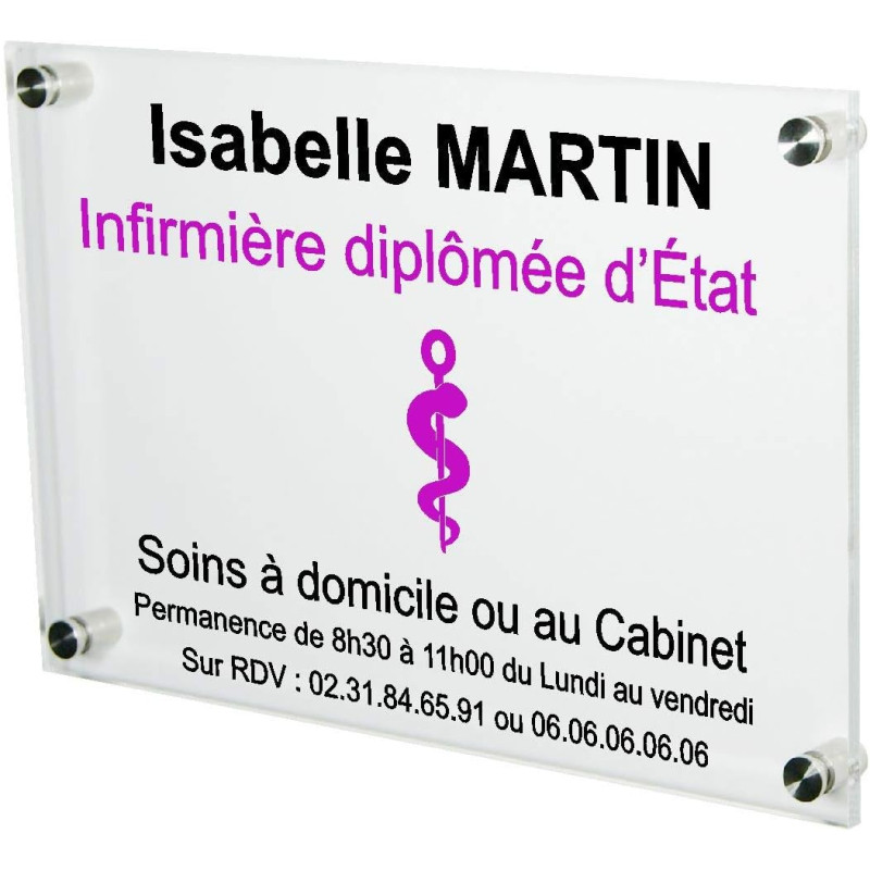 Gravure Events Plaque Professionnelle Infirmière – Plaque en Plexiglas – Personnalisée en Ligne – Personnalisation Fixations et