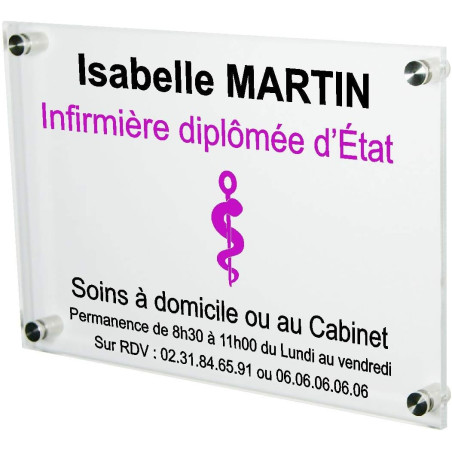 Gravure Events Plaque Professionnelle Infirmière – Plaque en Plexiglas – Personnalisée en Ligne – Personnalisation Fixations et