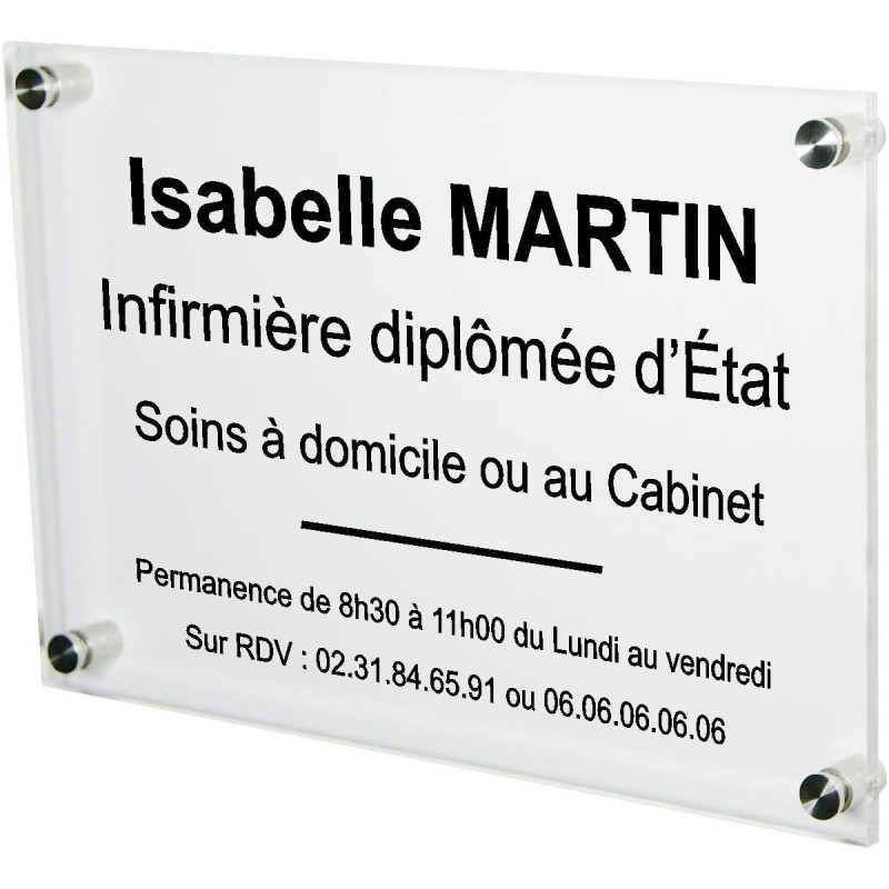 Plaque Professionnelle Infirmière – Plaque en Plexiglas – Personnalisée en ligne – Personnalisation Made in FRANCE